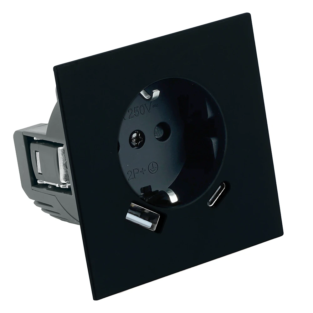 Розетка 1-местная з/ш с/з 16А + USB + Type C (механизм), STEKKER, 250В, 20W, серия Мия, RST16-3119-05, черный бархат 50452 1