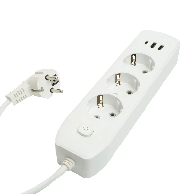 Удлинитель 3-местный c/з 3x1 мм2, 3 м, 250В, 10А, 2USB+1Type-C 2,4А, серия Home, белый STEKKER HM08-33-02 49977