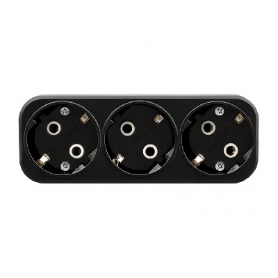 Разветвитель сетевой 3-местный с/з STEKKER ADP16-23-20, 250V, 16A, ABS пластик, черный 50681