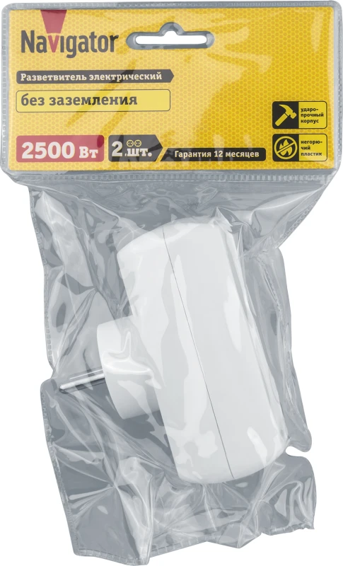 Разветвитель 2-м без заземл. 10А IP20 94 671 NAD-L-2X-C-WH Navigator 94671 2
