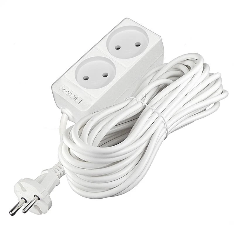 Удлинитель 2х10м без заземл. 10А IP20 2.2кВт ПВС 2х1 бел. DOMTOK 2345 2