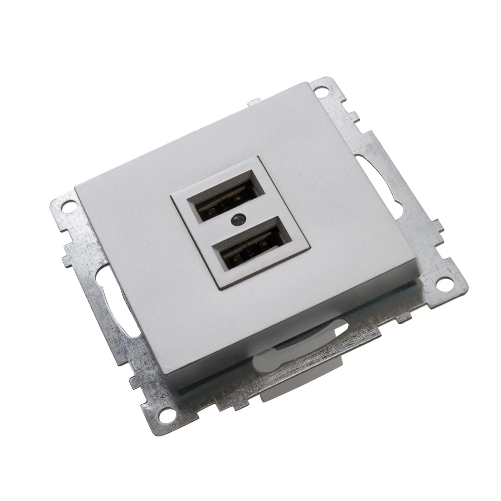Розетка USB 2-местная (механизм), STEKKER GLS10-7115-03, 250B, 2,1А, серия Катрин, серебро 39588 5