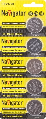 Элемент питания литиевый CR2430 94 781 NBT-CR2430-BP5 (блист.5шт) Navigator 94781
