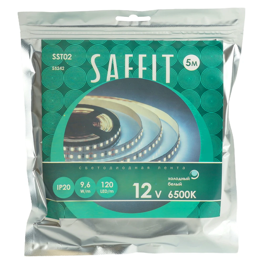 SST02 SAFFIT 120SMD(2835)/м 9.6Вт/м 12V 5000*8*1.22мм 6500К, IP20 55242 2