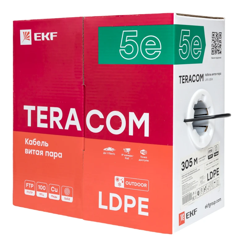 Кабель витая пара F/UTP кат.5E 4 пары solid внешн. LDPE черн. TERACOM EKF TRC-5EFTP-04PE-BK-OUT3 3