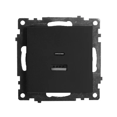 Розетка 2-местная USB + type C, STEKKER GLS10-7116-04, 250В, 3А, max 20W,серия Катрин, шоколад 50057