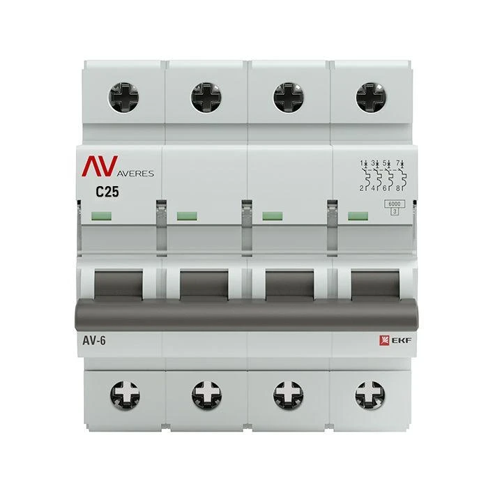 Выключатель автоматический модульный 4п C 25А 6кА AV-6 AVERES EKF mcb6-4-25C-av 1