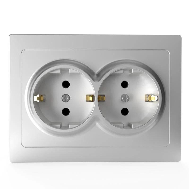 Розетка 2-м СП Pixel 16А IP20 с заземл. защ. шторки в сборе алюм. TOKOV ELECTRIC TKE-PX-R2FZSF-C03 1