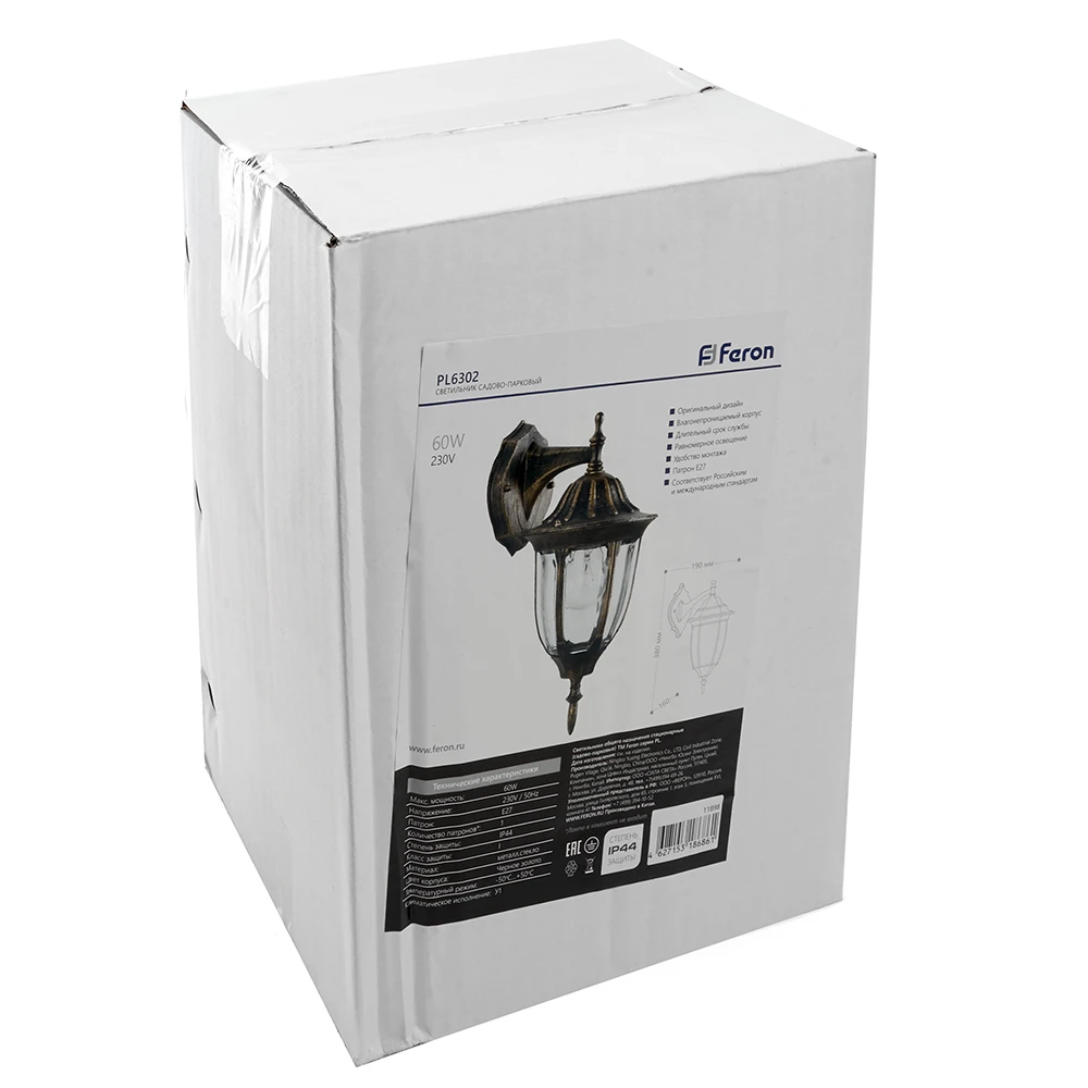 Светильник садово-парковый Feron PL6302 шестигранный на стену вниз 60W 230V E27, черное золото 11898 4