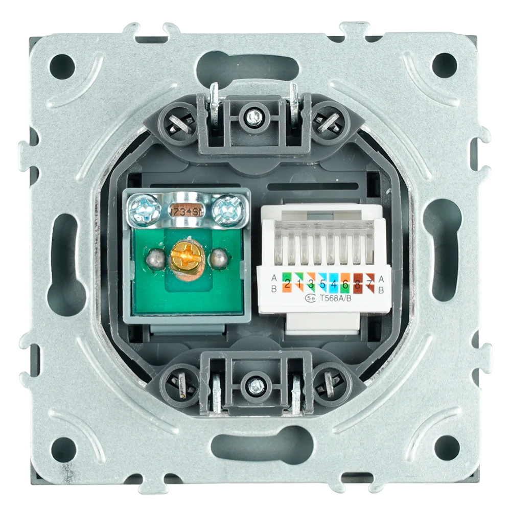Розетка TV + компьютерная RJ-45 (механизм), STEKKER, серия Эмили, RST00-5106-09, антрацит, soft touch 49924 4