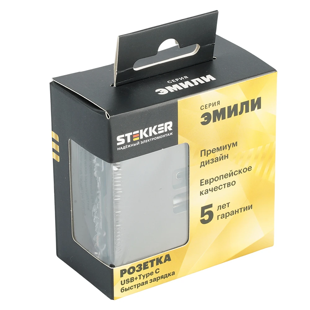 Розетка 2-местная USB + Type C (механизм), STEKKER, 250В, 20W, серия Эмили, RST10-5115-09, антрацит, soft touch 49931 4