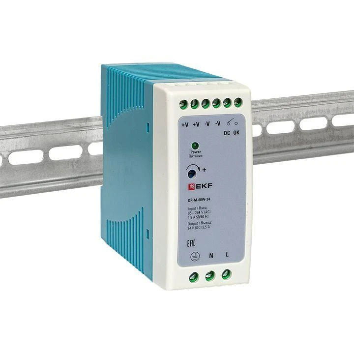 Блок питания на DIN-рейку 60Вт 220В AC/24В DC постоянного тока EKF DR-M-60W-24 6