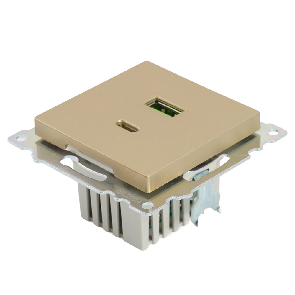 Розетка 2-местная USB + type C (механизм), 250В, 3А, max 20W, STEKKER, GLS10-7116-08, серия Катрин, золото 50053 4
