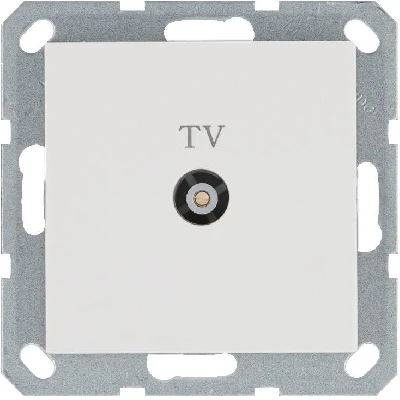 Розетка телевизионная проходная TV Ф9.5мм механизм бел. глянцевый Jasmart G6002W
