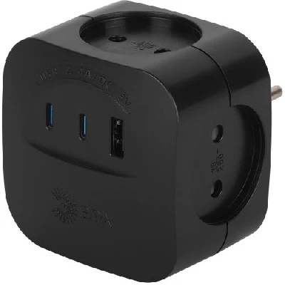 Разветвитель 4-м SP-4-3USBAC-B + 3 USB A+C со шторками 10А черн. Эра Б0069084