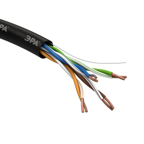 Кабель витая пара U/UTP кат.5E 4х2х24AWG solid CU PE Outdoor черн. (м) U-4-PE Эра Б0044431 2