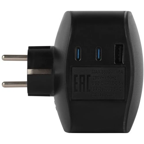 Разветвитель 3-м SP-3e-3USBAC-B + 3 USB A+C с заземл. со шторками 16А черн. Эра Б0069082 4