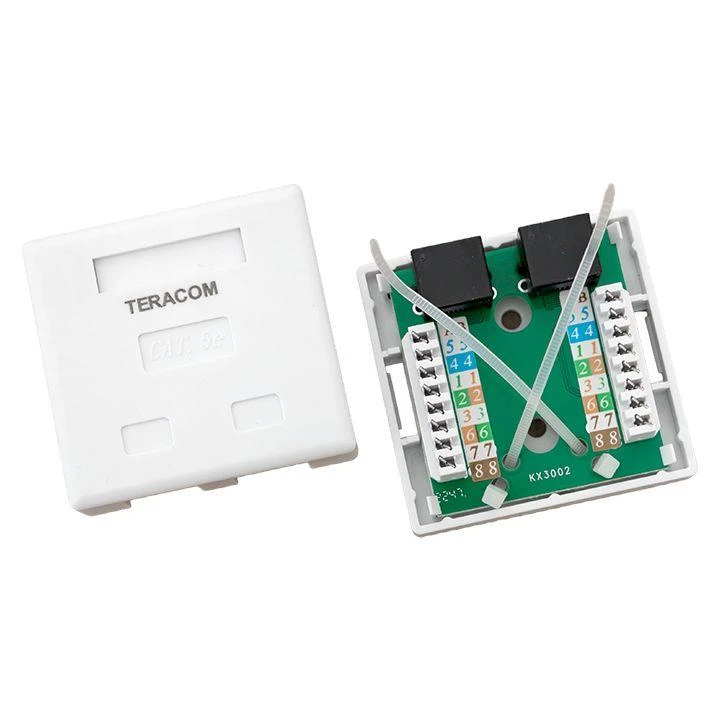 Розетка настенная TERACOM кат.5E неэкранированная 2 порта RJ-45 Dual IDC бел. EKF TRC-WBOX-2RJ45-5EUTP-WH 3