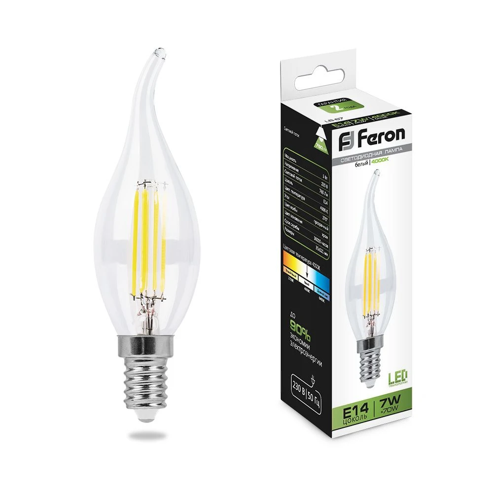 Лампа светодиодная Feron LB-67 Свеча на ветру E14 7W 230V 4000K 25781 1