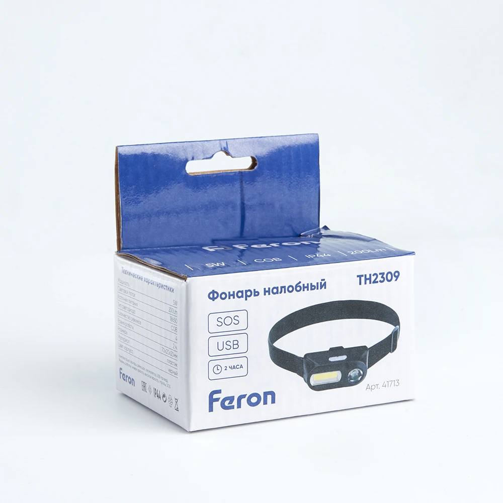 Фонарь налобный Feron TH2309 с аккумулятором USB 1*18650, 3W+2W XPE+COB IP44, пластик 41713 6