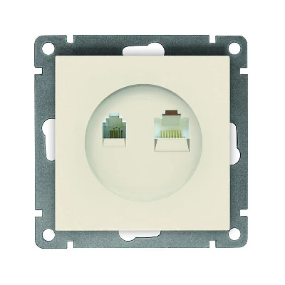 Розетка компьютерная + телефонная 2-м СП Афина механизм сл. кость (ivory) Universal A0052-I