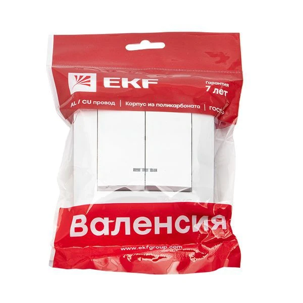 Выключатель 2-кл. СП Валенсия 10А IP20 с индикатором бел. PROxima EKF EWV10-123-10 1