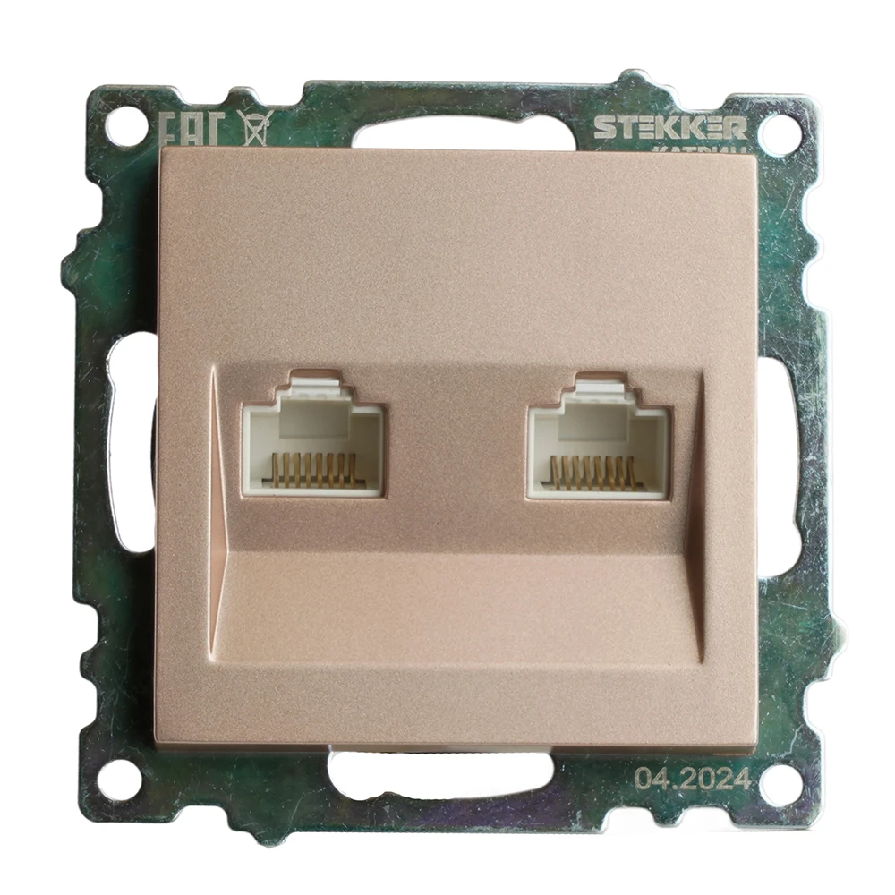 Розетка компьютерная 2-местная RJ-45 (механизм) STEKKER GLS00-7109-02, серия Катрин, шампань 50004 4