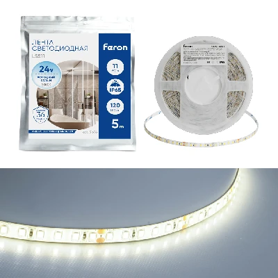 Светодиодная LED лента Feron LS511, 120SMD(2835)/м 11Вт/м 24V 5000*8*1.22мм 6000К IP65 51636