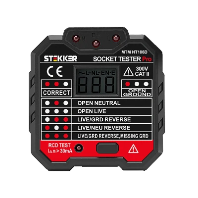 MTM HT106D Тестер розеток и УЗО, питание от сети 230V, черный 49997
