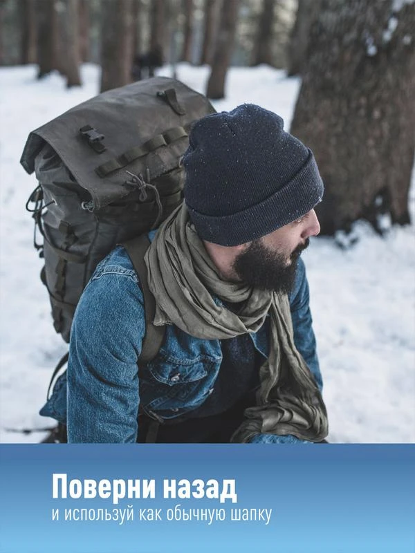 Шапка с фонариком 215х205х5 темн. сер. (фонарь 66х50х15мм снимается; аккум. 3.7В/200мА.ч) 3 режима свечения Космос KOCHat_grey 3