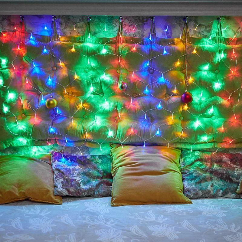 Гирлянда светодиодная "Сеть" 1х1.5м 96LED мультиколор 12Вт 220-240В IP20 с контроллером 8 режимов провод ПВХ прозр. Neon-Night 215-119-6 9