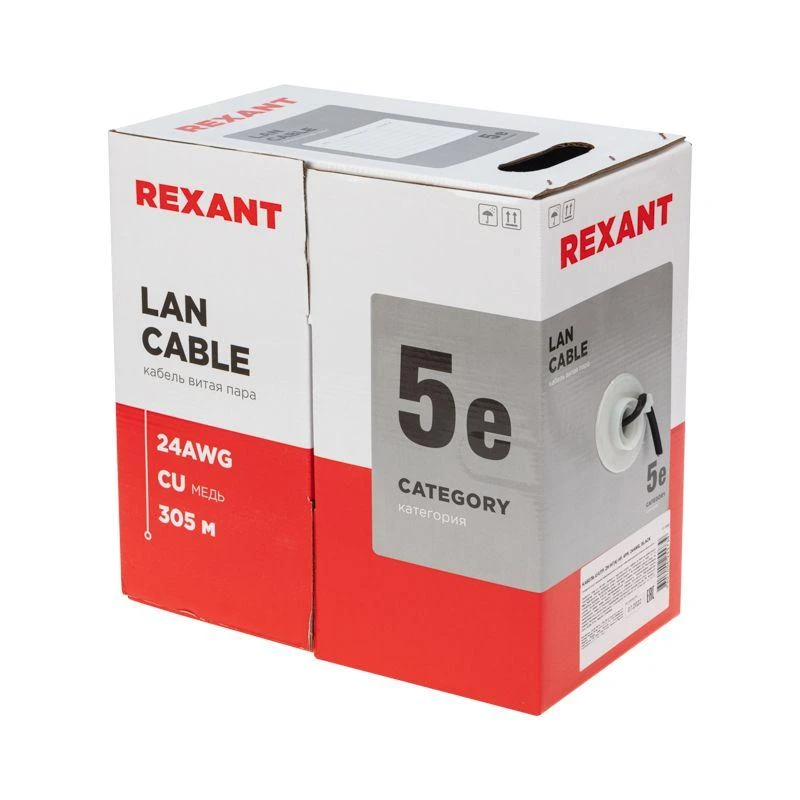 Кабель витая пара U/UTP кат.5E 4х2х24AWG CU LSZH нг(А)-HF OUTDOOR SOLID черн. (305м) Rexant 01-0065 1