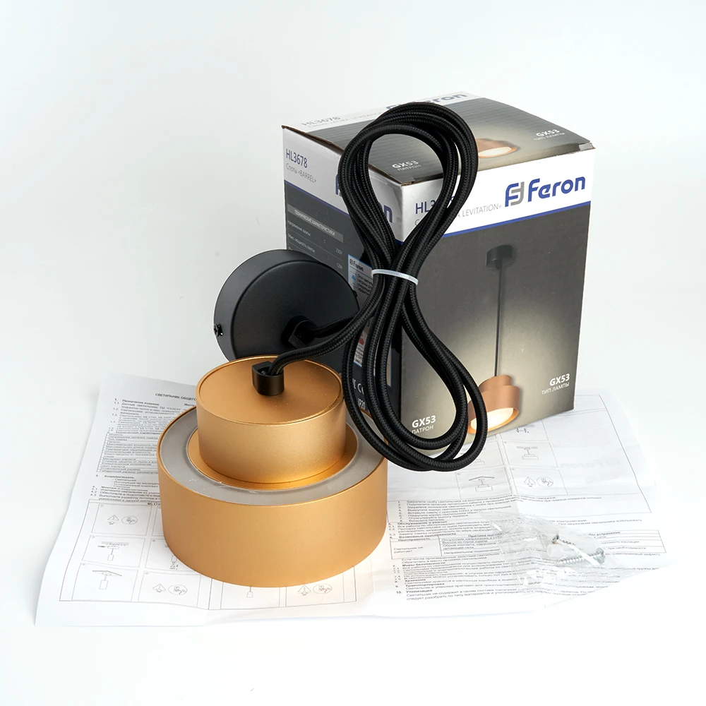 Светильник потолочный Feron HL3678 Barrel AURA levitation 12W, 230V, GX53, золото, на подвесе 1,7 м 48411 4