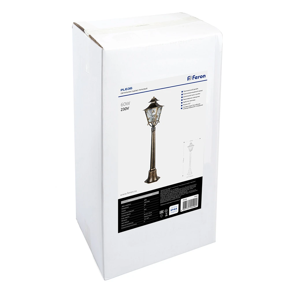 Светильник садово-парковый Feron PL636 столб 60W 230V E27, черное золото 11645 6