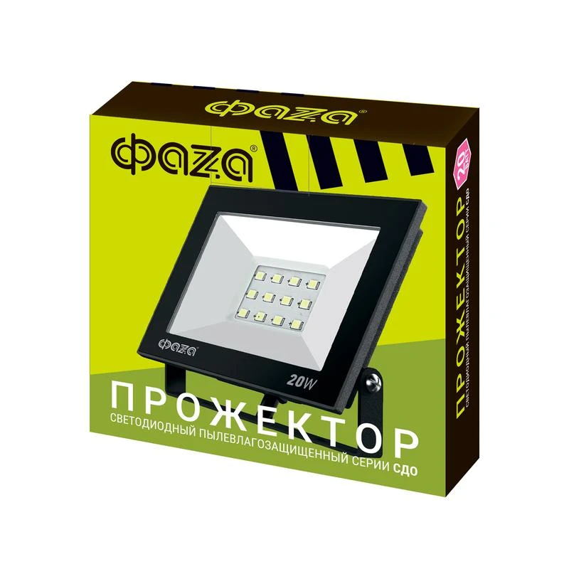 Прожектор светодиодный СДО-20 20Вт 6500К IP65 230В BL ДО прозр. закален. стекло ФАZА 5047266 7