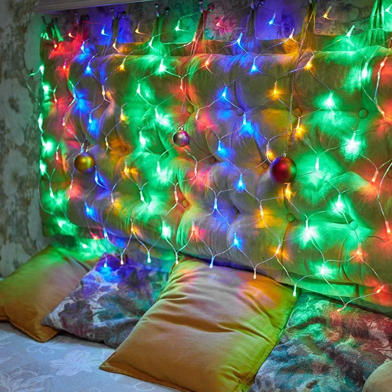 Гирлянда светодиодная "Сеть" 1х1.5м 96LED мультиколор 12Вт 220-240В IP20 с контроллером 8 режимов провод ПВХ прозр. Neon-Night 215-119-6 1