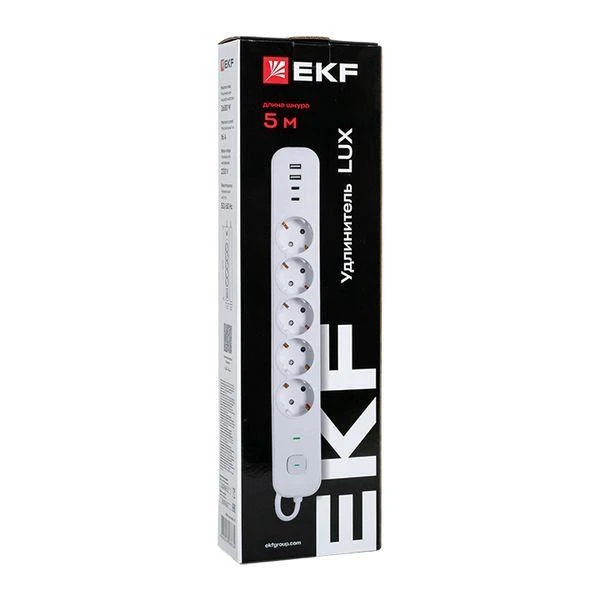 Удлинитель 5х5м IP20 2USB 2.4А+2type-C LUX 1.5кв.мм EKF UBA-LUX-505-TC 8