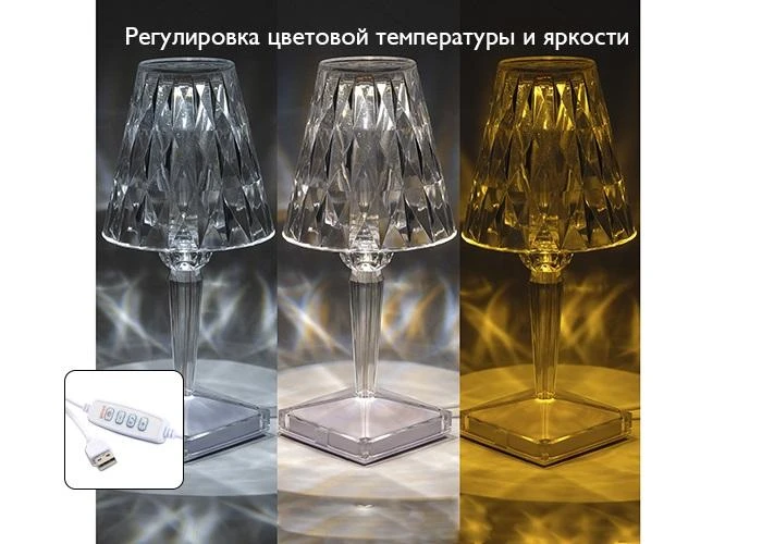 Светильник светодиодный настольный CTL1-USB 3Вт 120лм 5В 2SMD IP20 диммер: 2700-3000К/4000-4500К/6000-6500К ночник прозр. кристалл акрил ФАZА 5040922 1