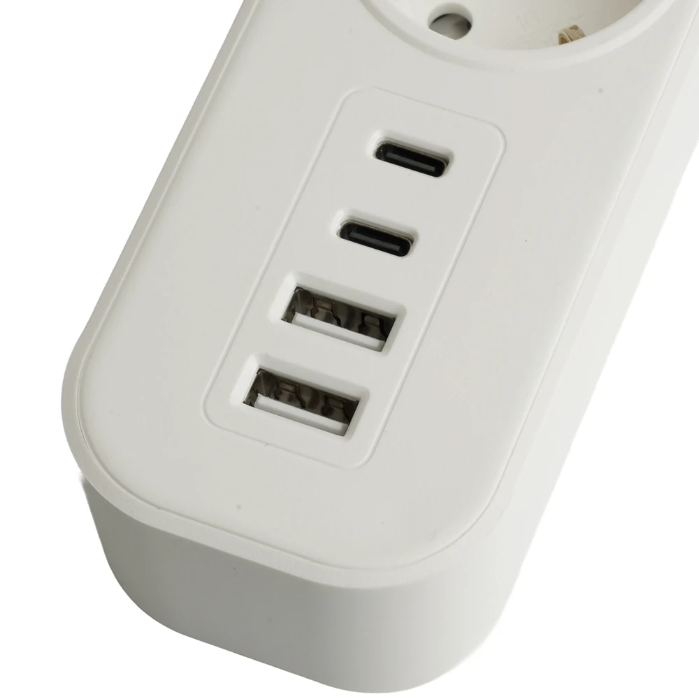 Сетевой фильтр 3-местный с/з STEKKER 3x1мм2, 1,8 м, 250В, 16А, 2 USB-A+2 Type-C, серия Nova, белый 50099 3