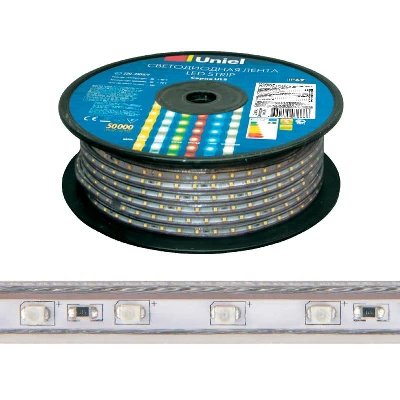 Лента светодиодная ULS-2835-120LED/m-10mm-IP67-220V-10W/m-50M-4000K 10Вт/м 120LED/м 4000К нейтр. бел. IP67 220В 10мм гибкая герметичная (уп.50м) Uniel UL-00006481