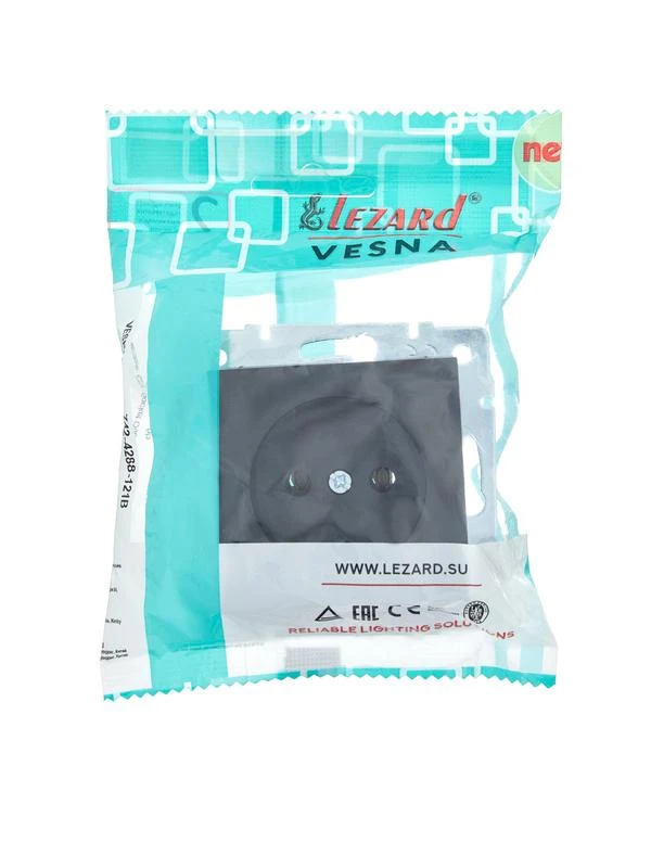 Розетка 1-м СП Vesna без заземл. ПБТ механизм черн. бархат LEZARD 742-4288-121B 4