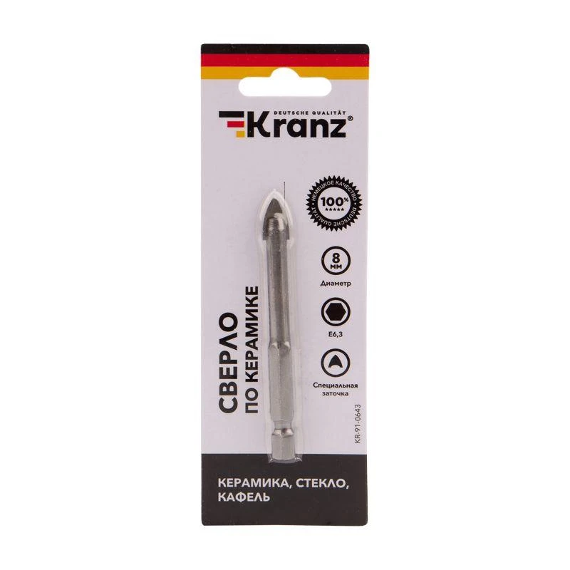 Сверло по стеклу и керамике 8мм ((шестигранный хвостовик) Kranz KR-91-0643 2