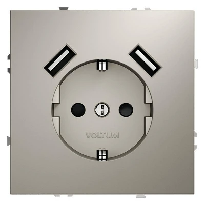 Розетка 1-м СП S70 16А с USB A+A с заземл. защ. шторки механизм кашемир Voltum VLS040403
