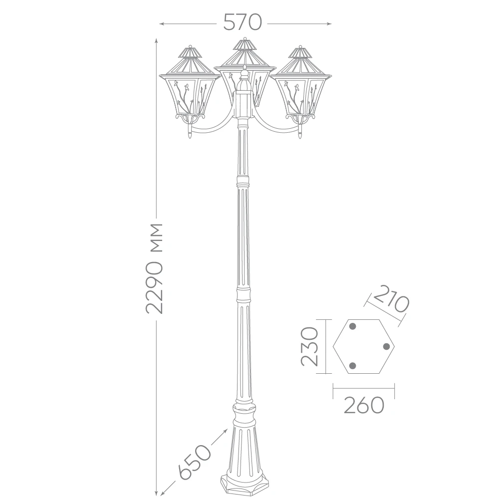 Светильник садово-парковый Feron PL638 столб 3*60W 230V E27, черное золото 11646 9