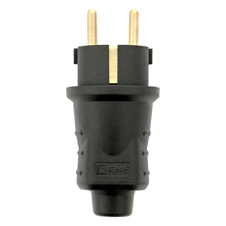 Вилка прямая 16А 2P+PE 230В IP44 каучук черн. EKF RPS-011-16-230-44 1