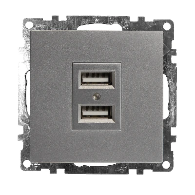 Розетка USB 2-местная (механизм), STEKKER GLS10-7115-03, 250B, 2,1А, серия Катрин, серебро 39588