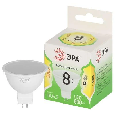 Лампа светодиодная GREEN LINE MR16-8W-830-GU5.3 GL 8Вт софит 3000К свет тепл. GU5.3 Эра Б0067082