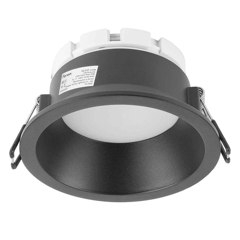 Светильник потолочный встраиваемый, 15W 230V GX53, черный, круг, без лампы, DL512 53306 2
