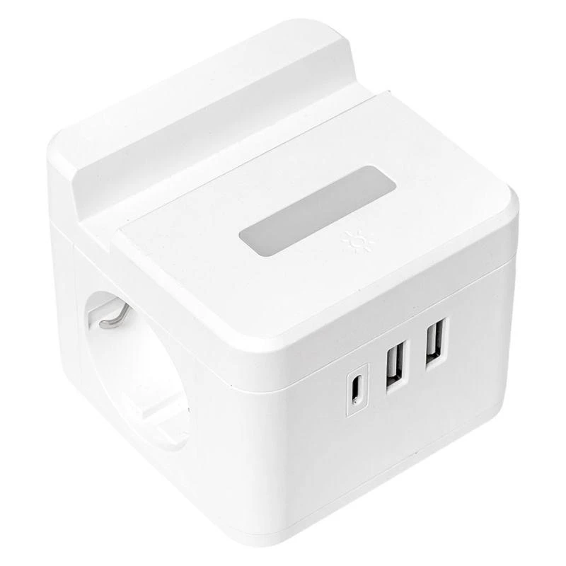 Удлинитель "Куб" 2х1.3м USB + 2Type C с быстрой зарядкой подставкой под телефон и ночником 1кв.мм EKF UBA-CUB-2-FC 1