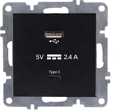 Розетка LAVIN/KAREN USB + TYPE-C механизм черн. ARVIA 50 07 2000 304